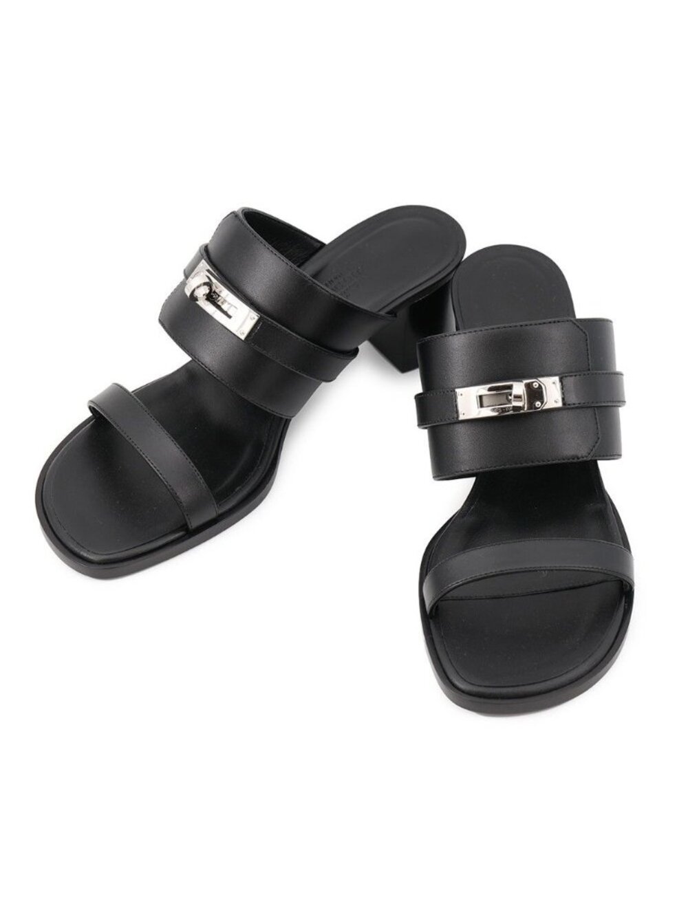 Hermes Sandals Ninon 50 Calf Leather Shoes Black 36